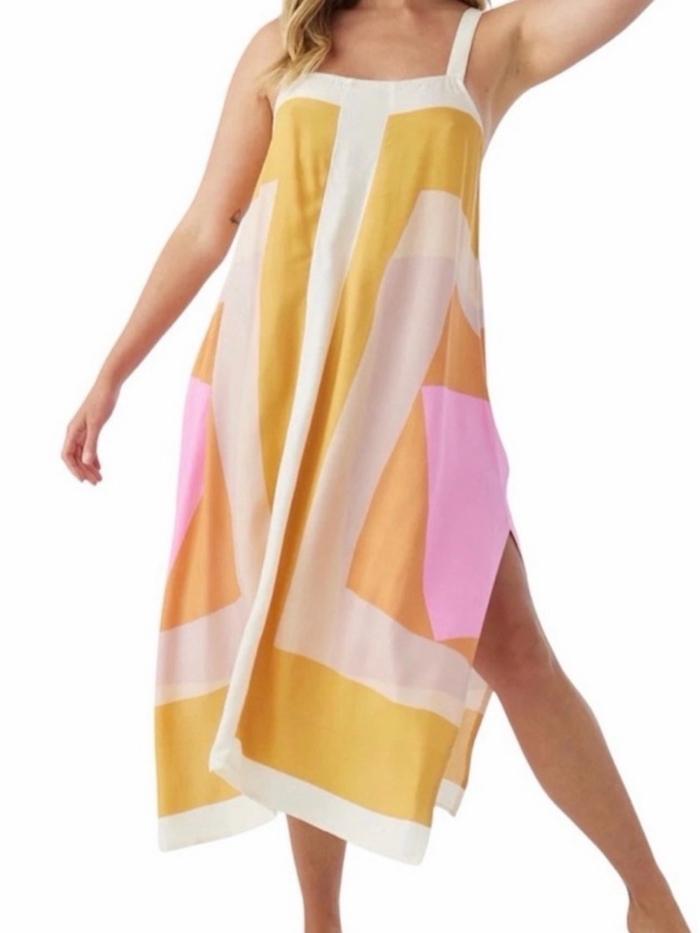 O'Neill Yellow, Pink & Cream Colorblock Maxi Dress